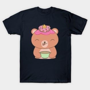 Kawaii Brown Bear Loves Coffee T-Shirt